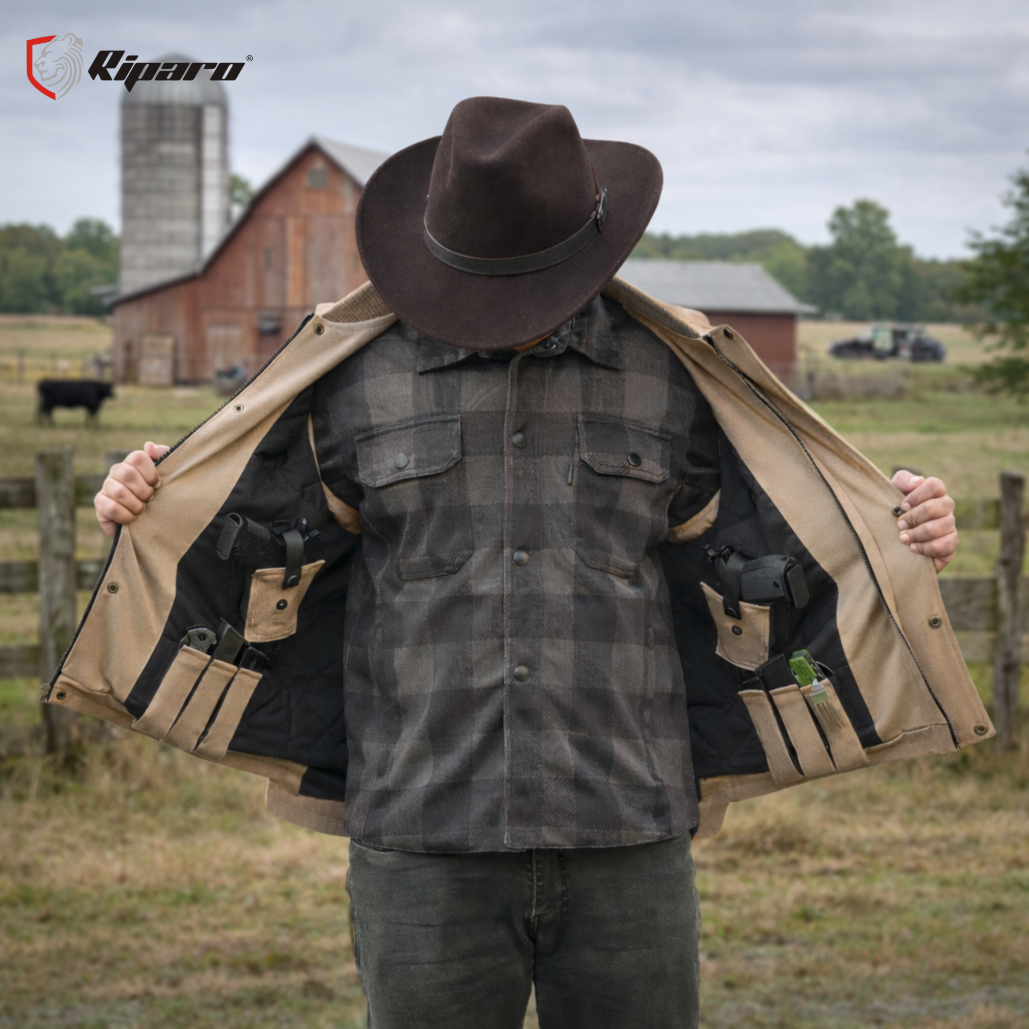 Riparo Men’s Concealed Carry CCW Vest – Heavy-Duty Water Repellent Canvas – Dual Internal Holster Pockets – Insulated - Biege