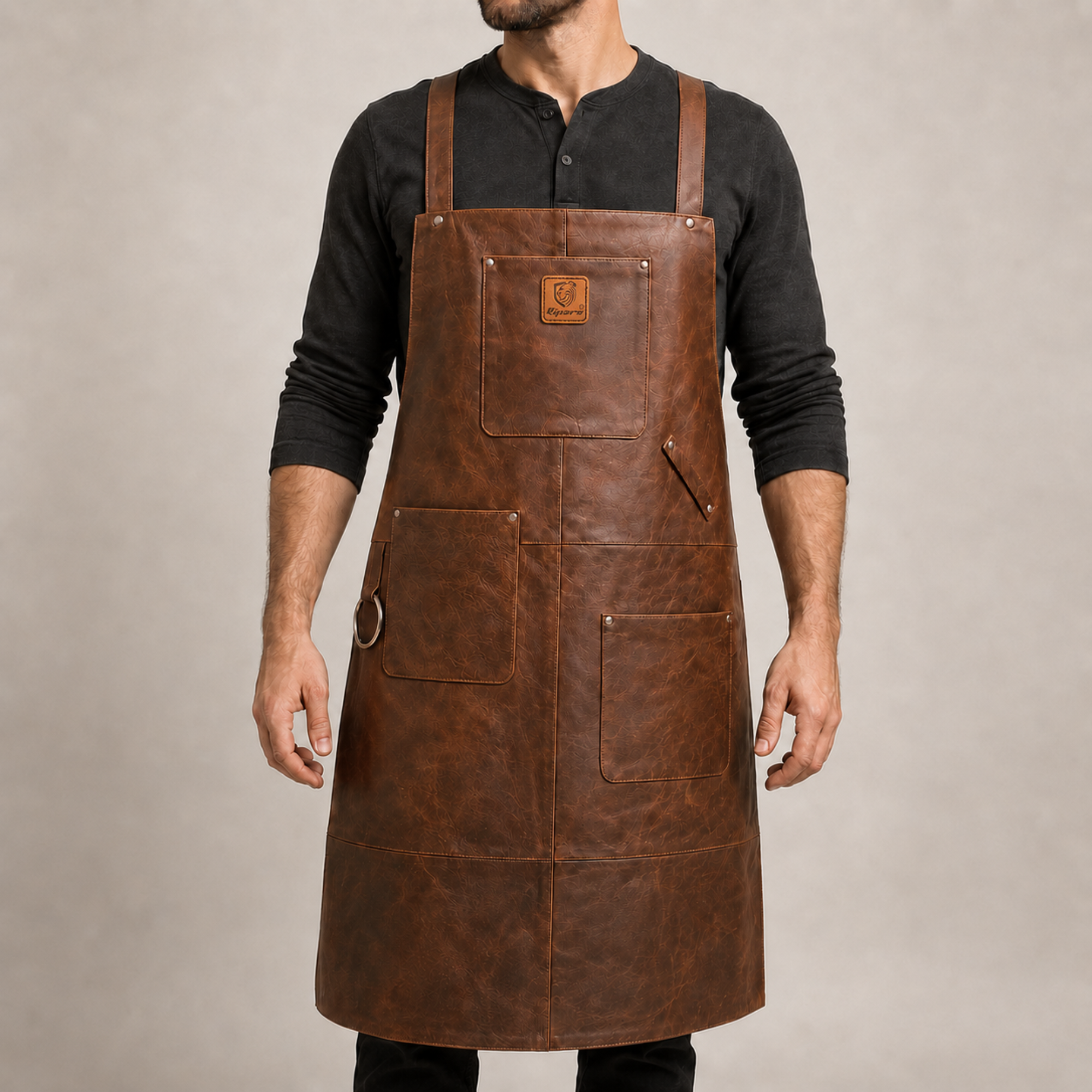 Premium Lined Full-Grain Buffalo Leather Apron – Cross-Back BBQ & Workshop