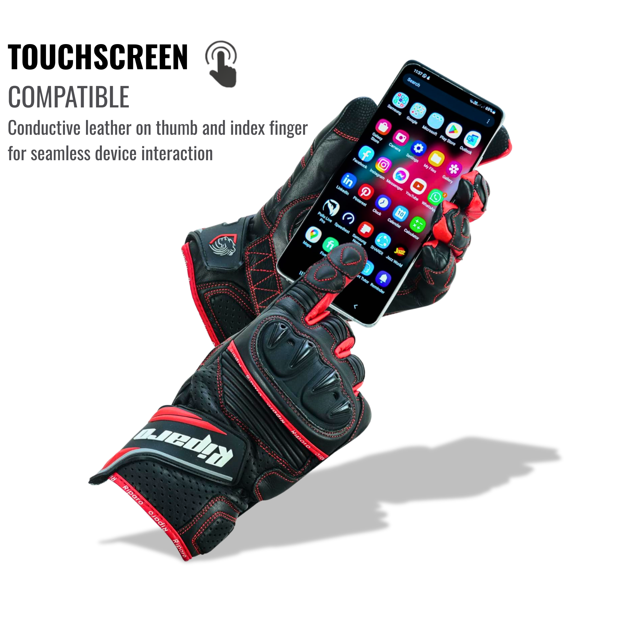CE Level 2 KP Certified Motorcycle Gloves – Full-Grain Leather, Knuckle Protection & Touchscreen Compatible