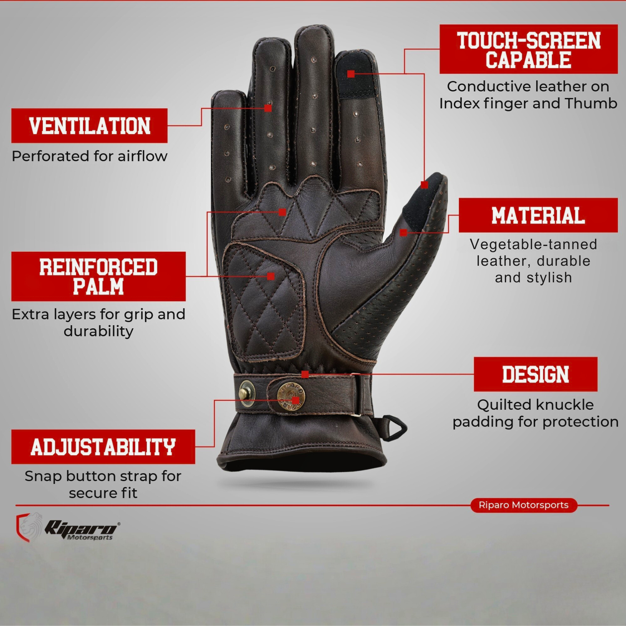 Riparo Café Racer CE Leather Motorcycle Gloves