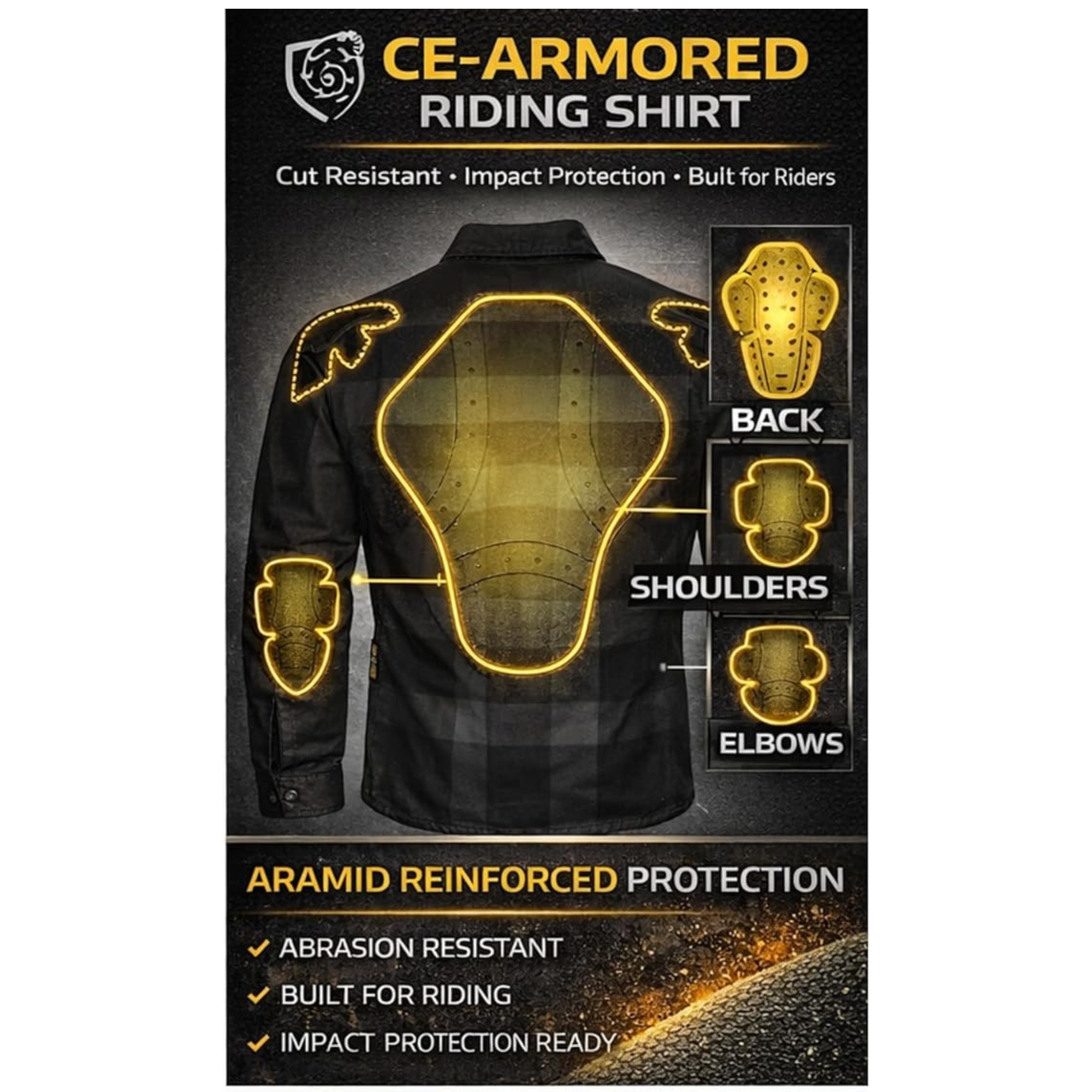 CE A Rated Armored Motorcycle Riding Shirt – Kevlar Reinforced with CE Level 1 Armor (Lightweight & Breathable) | Riparo