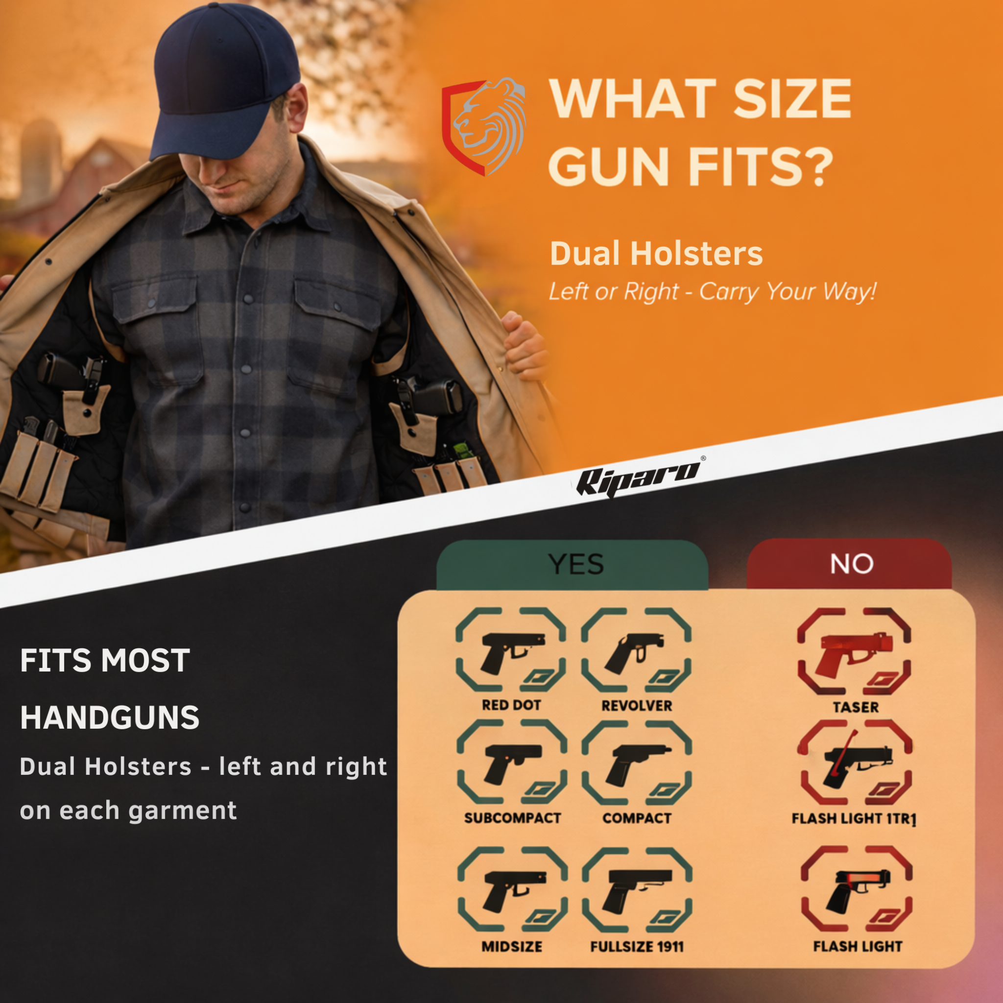 Riparo Men’s Concealed Carry CCW Vest – Heavy-Duty Water Repellent Canvas – Dual Internal Holster Pockets – Insulated - Biege