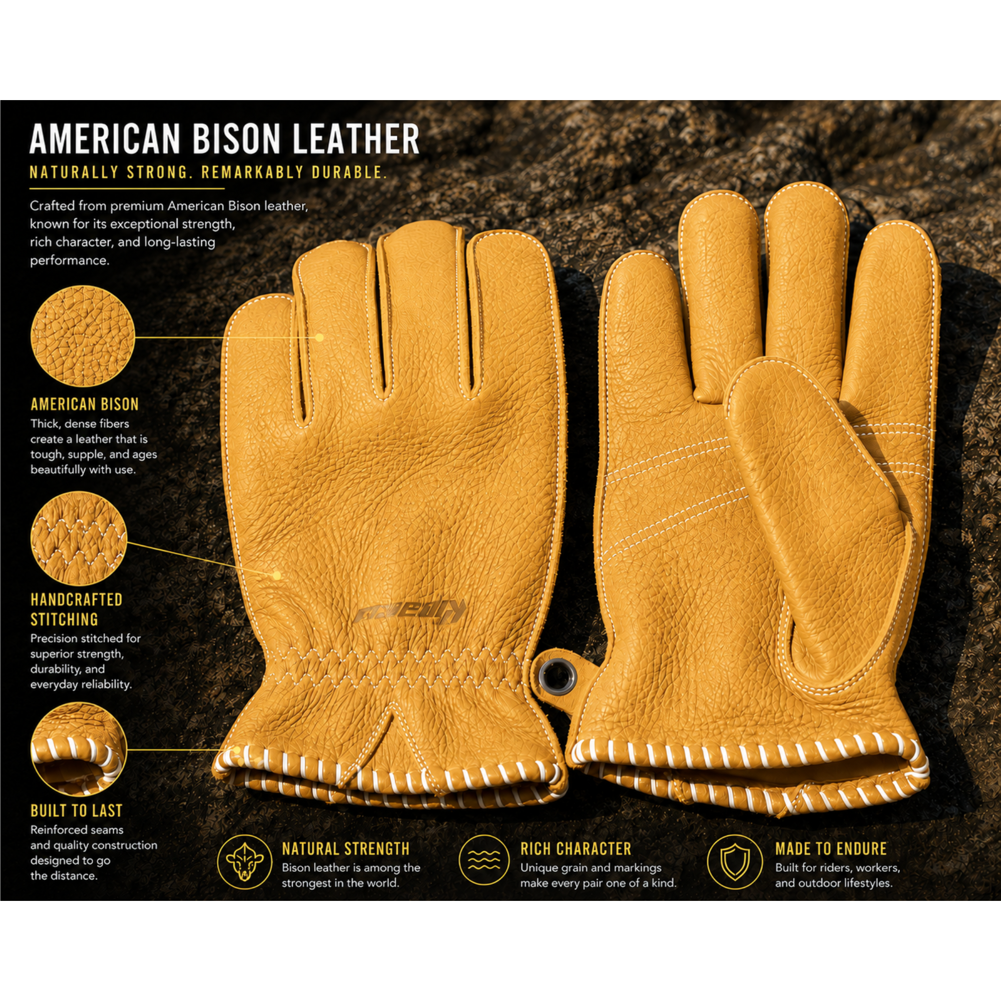 American Bison Leather Work Gloves | Premium Work Gloves | Riparo