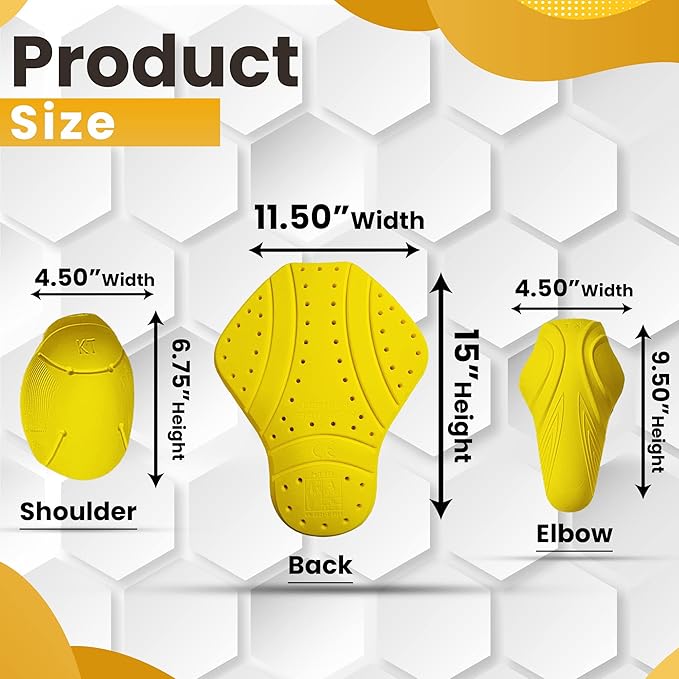 5 PC - CE Level 2 Certified Armor Pads - Back, Shoulder and Elbows Armor Protector Inserts for Motorcycle Jackets