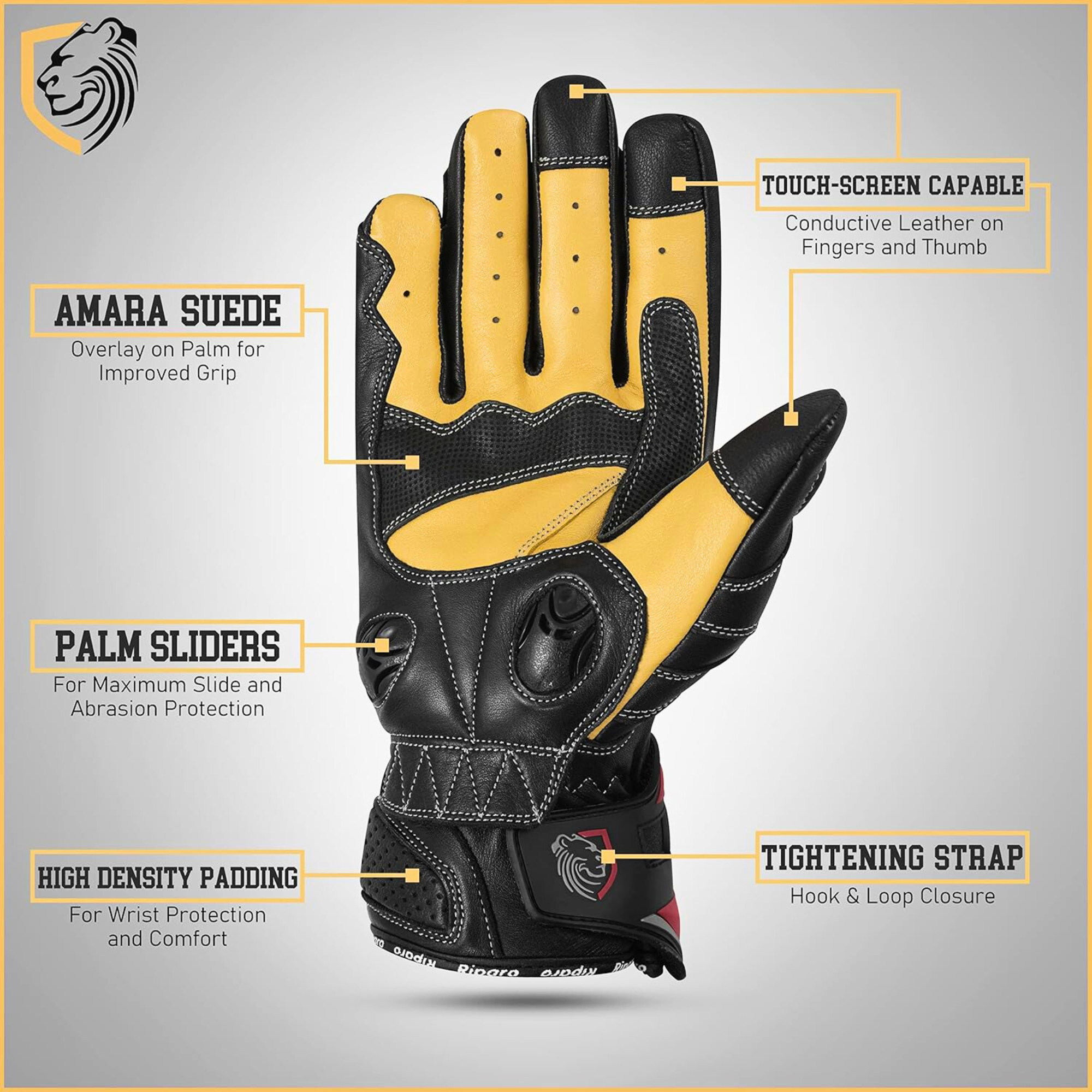 CE Level 2 KP Certified Motorcycle Gloves – Full-Grain Leather, Knuckle Protection & Touchscreen Compatible