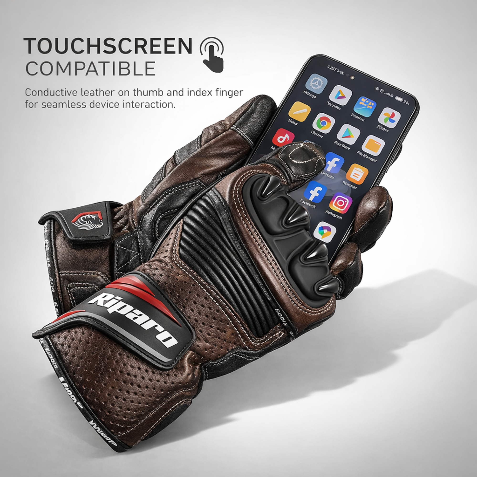 CE Level 2 KP Certified Motorcycle Gloves – Full-Grain Leather, Knuckle Protection & Touchscreen Compatible