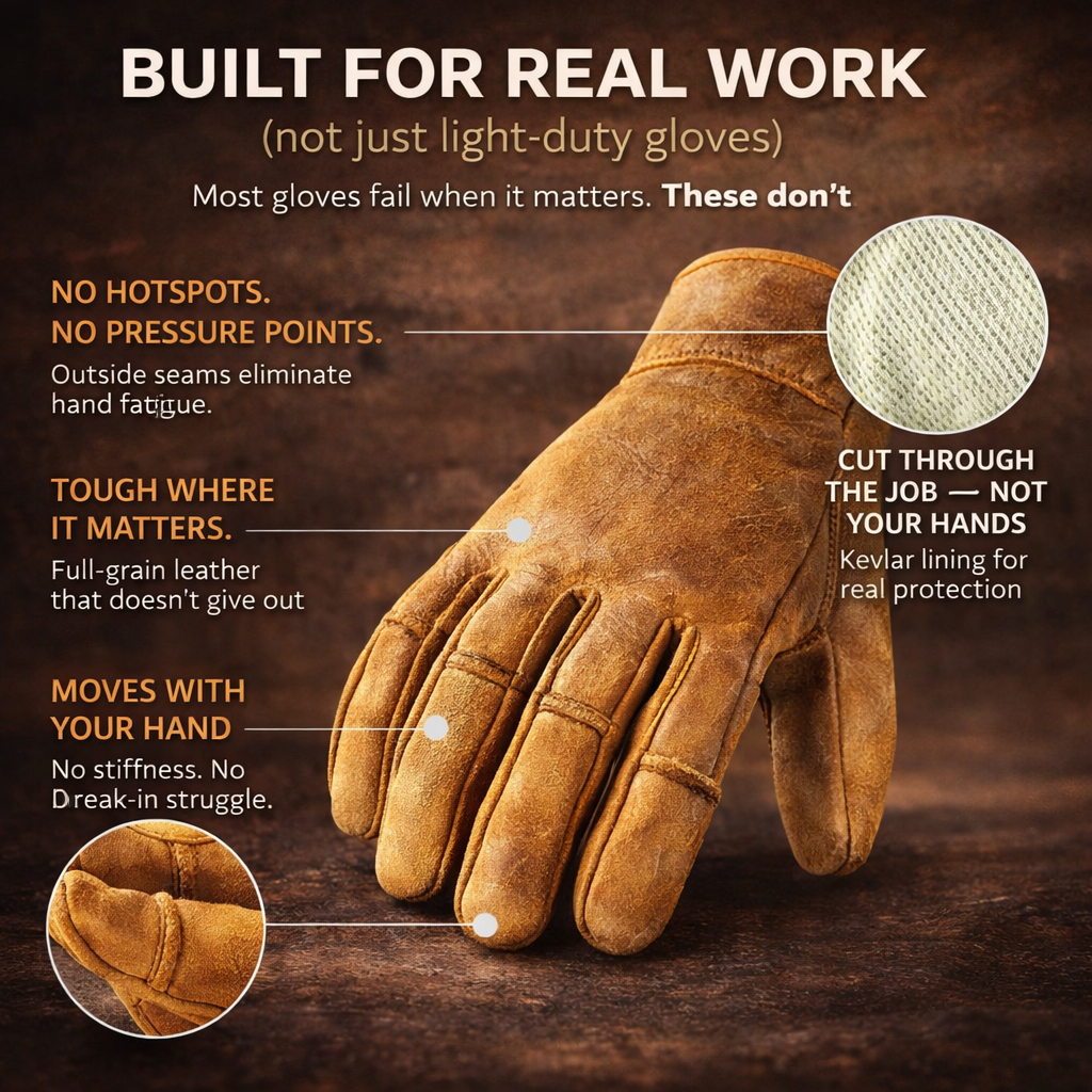 Riparo Kevlar-Lined Leather Work Gloves — Cut-Resistant, Built to Outlast Disposable Gloves