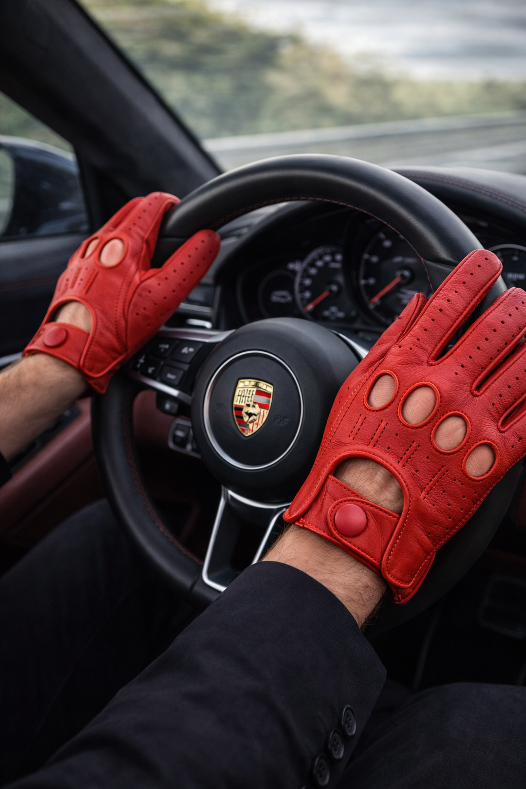 Riparo Men’s Perforated Leather Driving Gloves – Genuine Cowhide, Classic Full-Finger Motoring Style – Breathable Luxury Driving Gloves