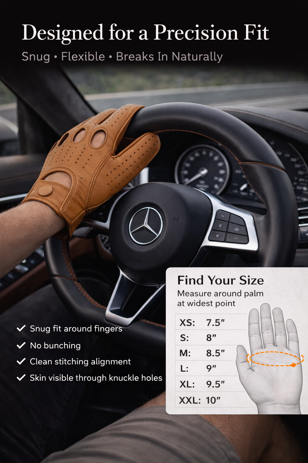 Riparo Men’s Perforated Leather Driving Gloves – Genuine Cowhide, Classic Full-Finger Motoring Style – Breathable Luxury Driving Gloves