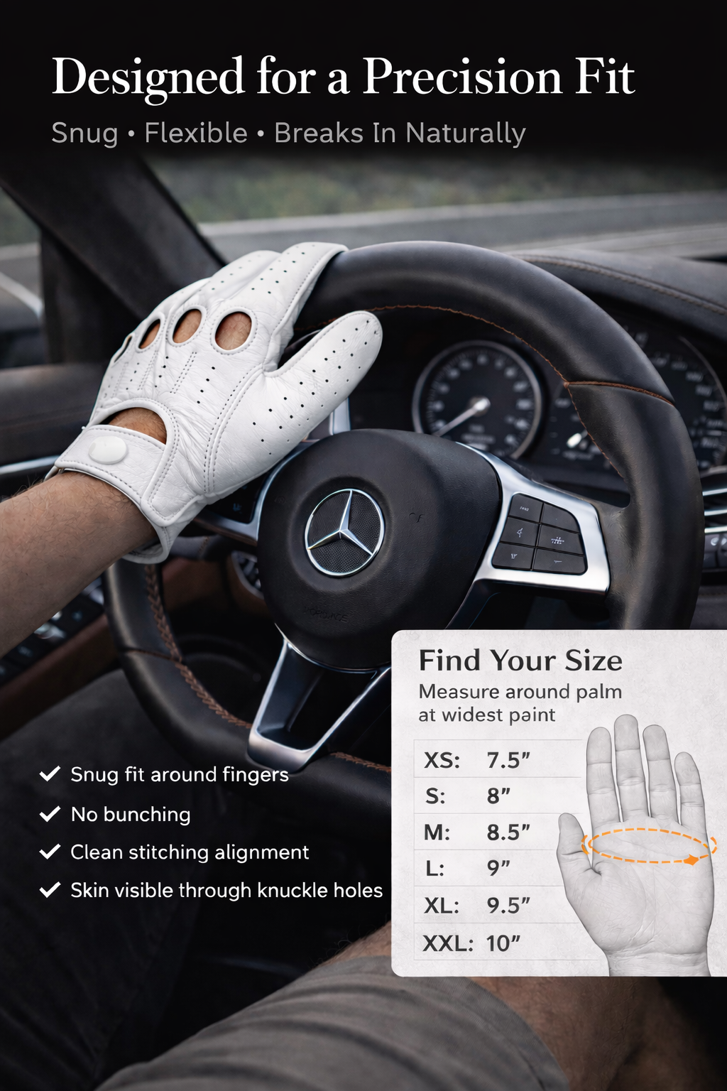 Riparo Men’s Perforated Leather Driving Gloves – Genuine Cowhide, Classic Full-Finger Motoring Style – Breathable Luxury Driving Gloves