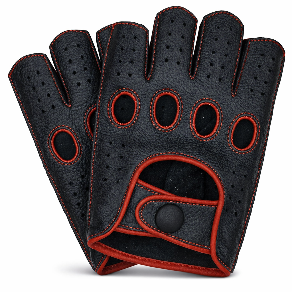 Riparo Men’s Fingerless Leather Driving Gloves – Reverse Stitched Cowhide Classic Motoring Gloves