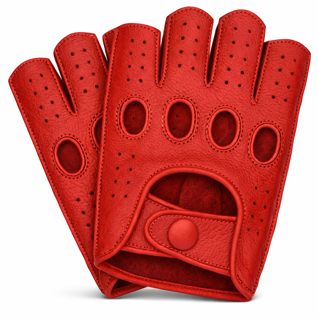 Riparo Men’s Fingerless Leather Driving Gloves – Reverse Stitched Cowhide Classic Motoring Gloves