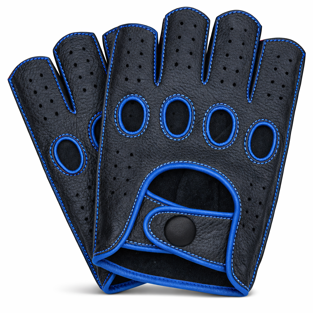 Riparo Men’s Fingerless Leather Driving Gloves – Reverse Stitched Cowhide Classic Motoring Gloves