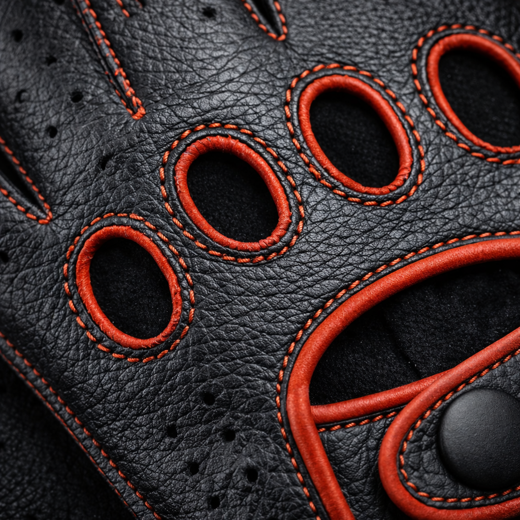 Riparo Men’s Fingerless Leather Driving Gloves – Reverse Stitched Cowhide Classic Motoring Gloves