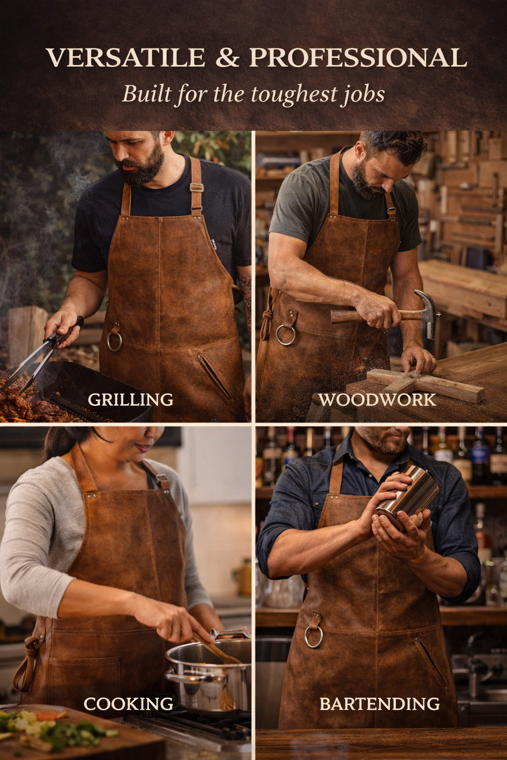 Full-Grain Leather Apron – Adjustable Cross-Back BBQ, Grilling & Woodworking Apron