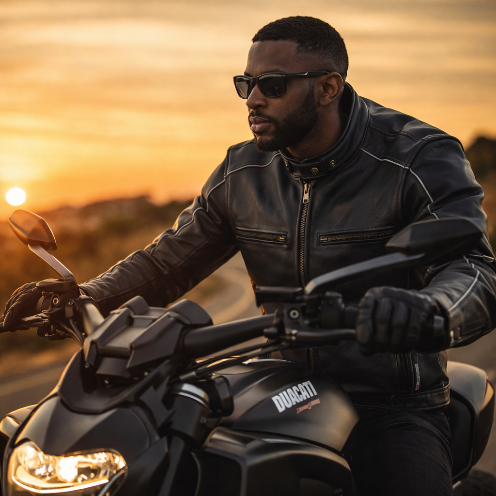 Riparo CE Level 2 Armored Leather Motorcycle Jacket – Full-Grain Leather Riding Jacket with Removable Shoulder, Elbow & Back Protection