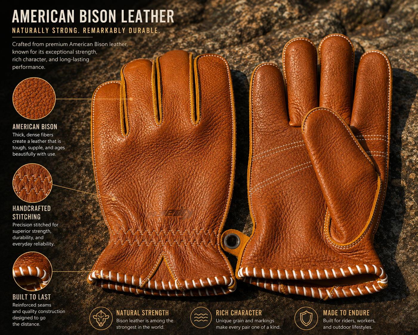 American Heritage Kevlar-Lined Bison Leather Work Gloves – ANSI A6 Cut Resistant Protection