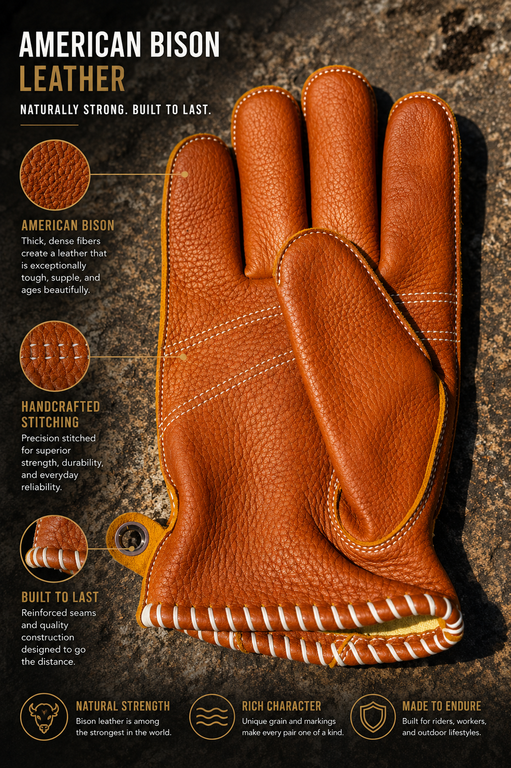 American Heritage Kevlar-Lined Bison Leather Work Gloves – ANSI A6 Cut Resistant Protection