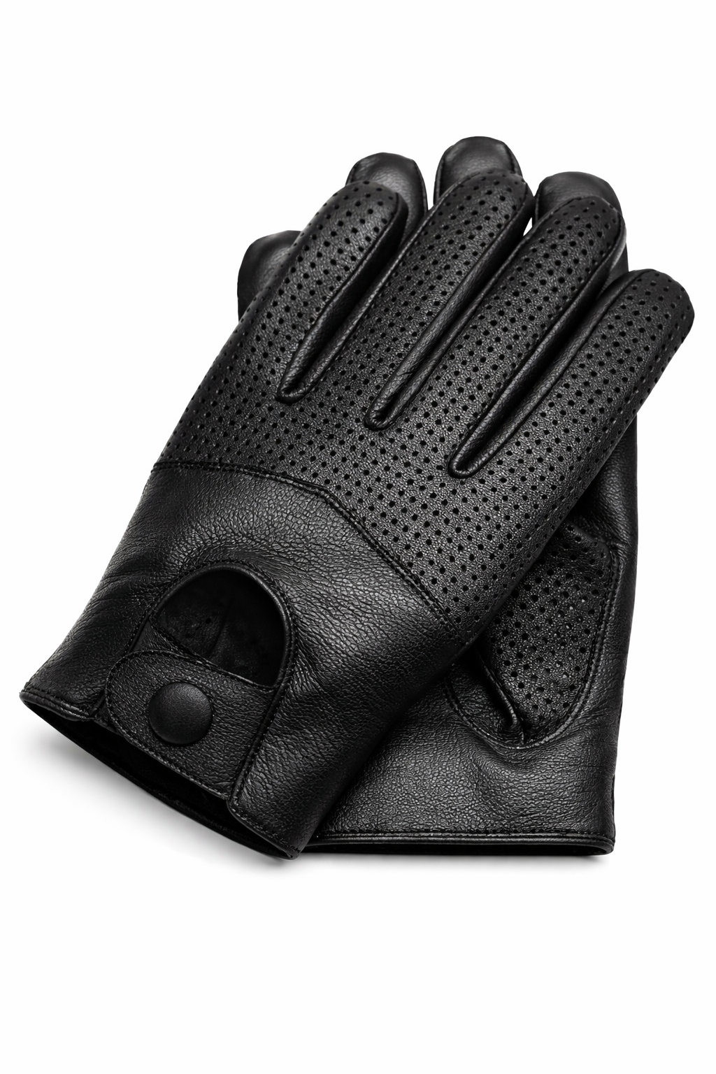 Men’s Perforated Leather Driving Gloves — Touchscreen, Genuine Cowhide