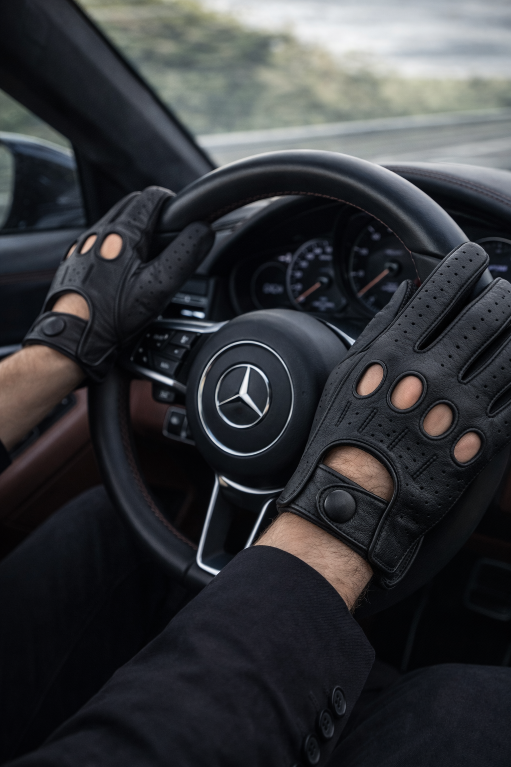 Riparo Men’s Perforated Leather Driving Gloves – Genuine Cowhide, Touchscreen Full-Finger Motorsport Style – Breathable Luxury Driving Gloves