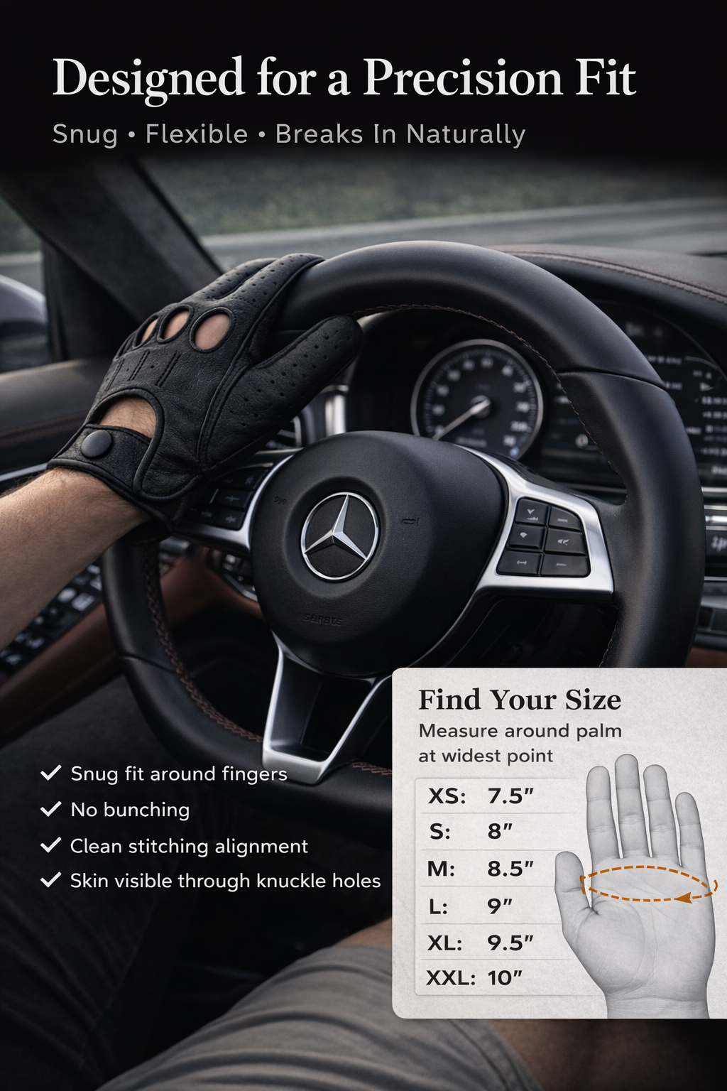 Riparo Men’s Perforated Leather Driving Gloves – Genuine Cowhide, Touchscreen Full-Finger Motorsport Style – Breathable Luxury Driving Gloves