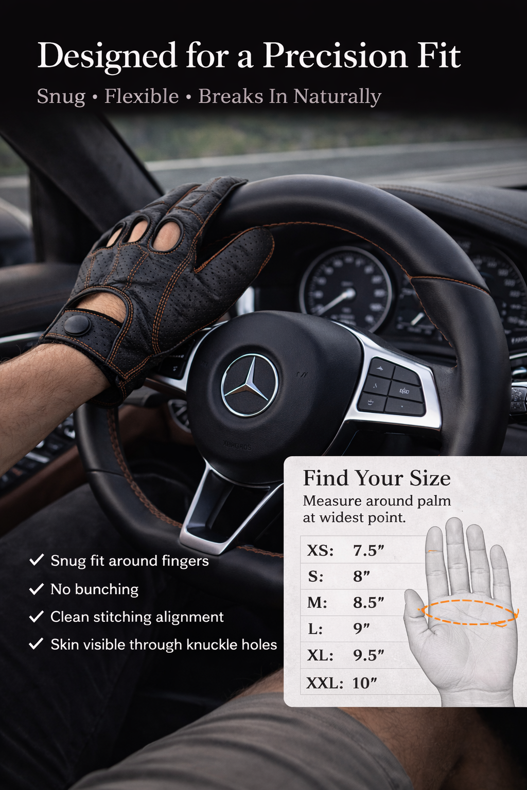 Riparo Men’s Perforated Leather Driving Gloves – Genuine Cowhide, Touchscreen Full-Finger Motorsport Style – Breathable Luxury Driving Gloves