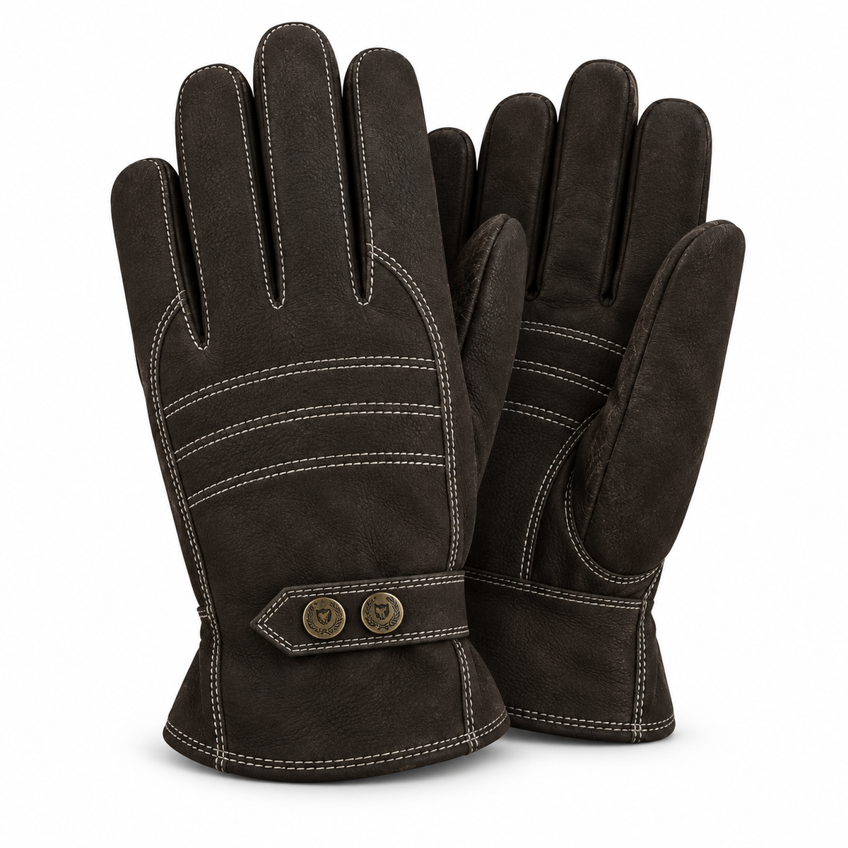 Men's Genuine Leather Fleece Lined Winter Gloves for Cold Weather - Brown