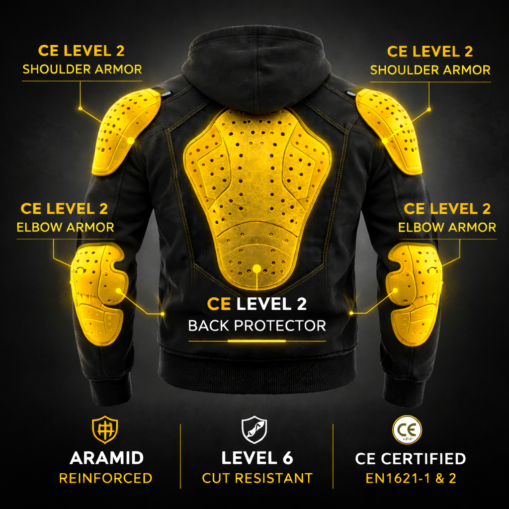 Riparo Armored Motorcycle Hoodie – CE Level 2 Protection | Aramid Reinforced Riding Jacket