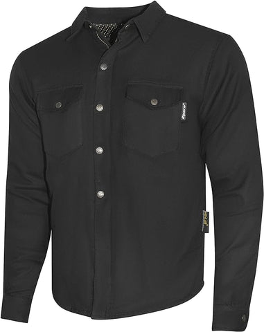 Riparo Motorcycle Riding Shirt, Armored Shirt with Kevlar and CE Removable Protectors - Black