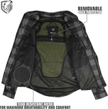 Riparo Motorcycle Riding Long Sleeve Shirt, Armored Shirt with Kevlar and CE Removable Protectors - Black/Grey