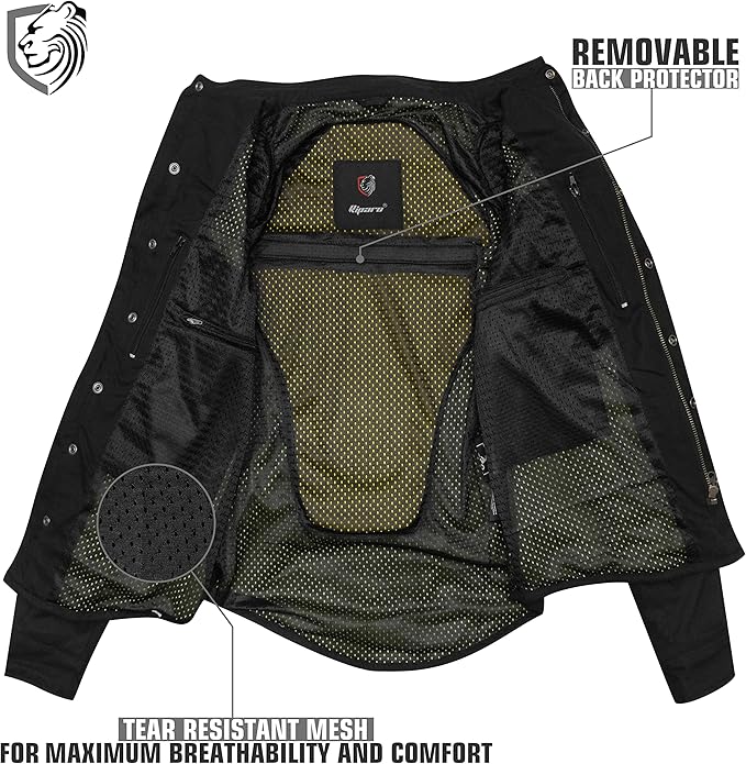 Riparo Motorcycle Riding Shirt, Armored Shirt with Kevlar and CE Removable Protectors - Black