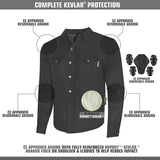 Riparo Motorcycle Riding Shirt, Armored Shirt with Kevlar and CE Removable Protectors - Black