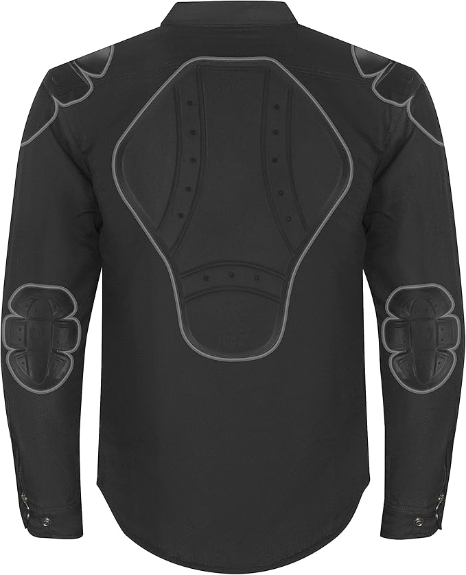 Riparo Motorcycle Riding Shirt, Armored Shirt with Kevlar and CE Removable Protectors - Black