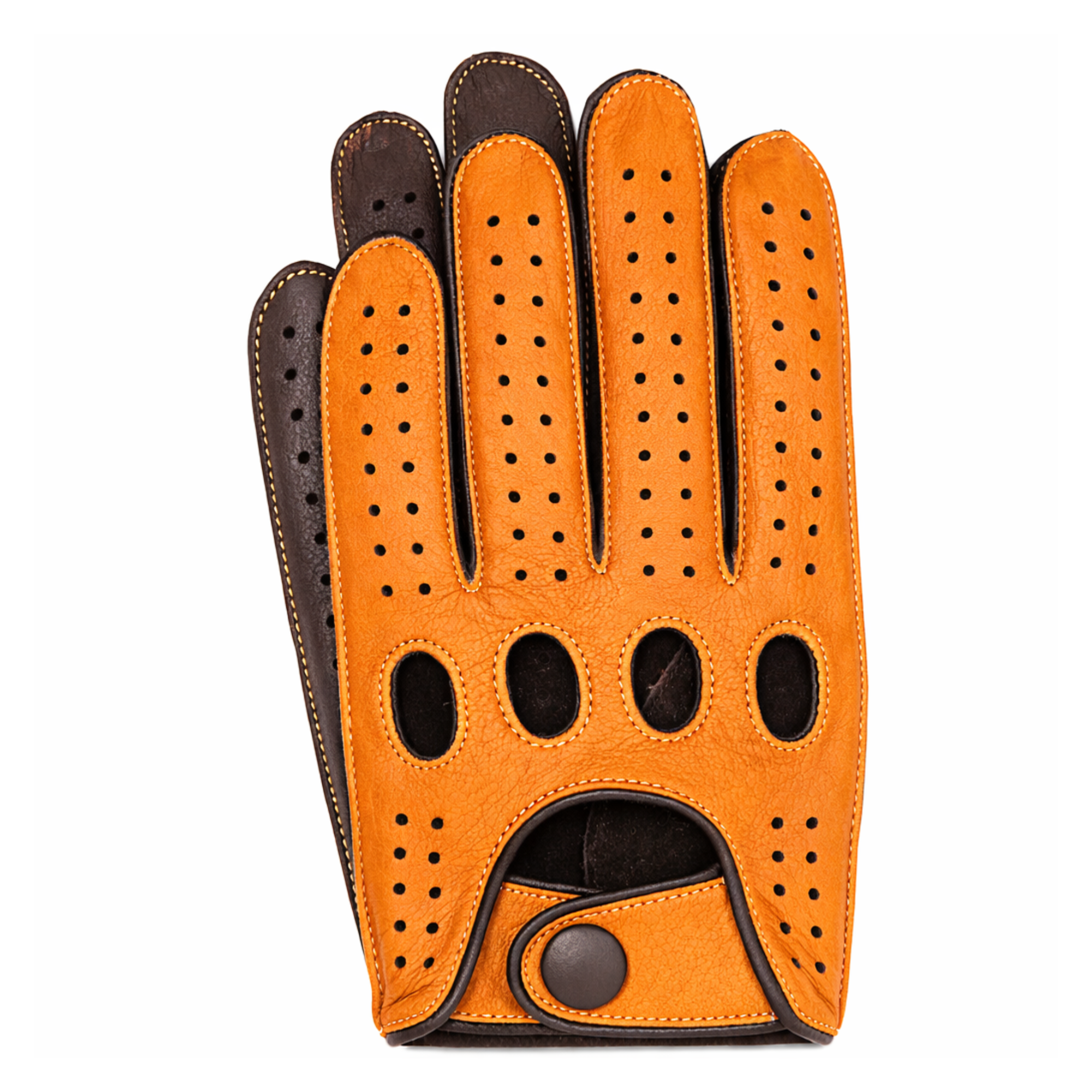 Riparo Reverse-Stitched Leather Driving Gloves – Perforated Cowhide, Touchscreen Compatible