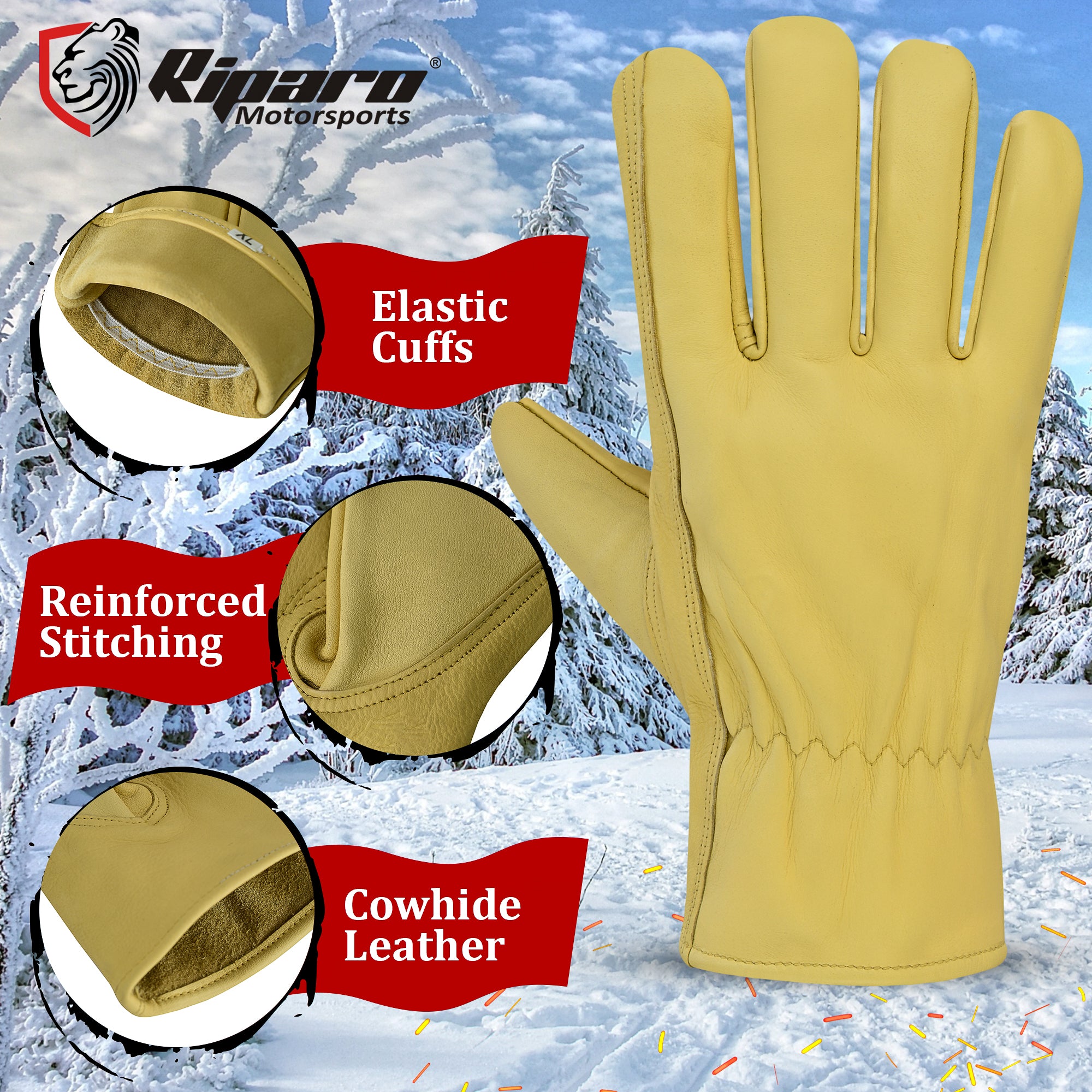 Men's Leather Construction Safety Work Gloves (3-Pack)