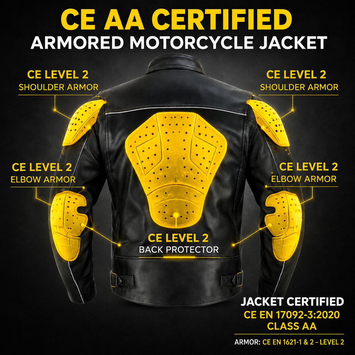 AA Rated Armored Leather Motorcycle Jacket | CE Level 2 Armor + Full-Grain Leather