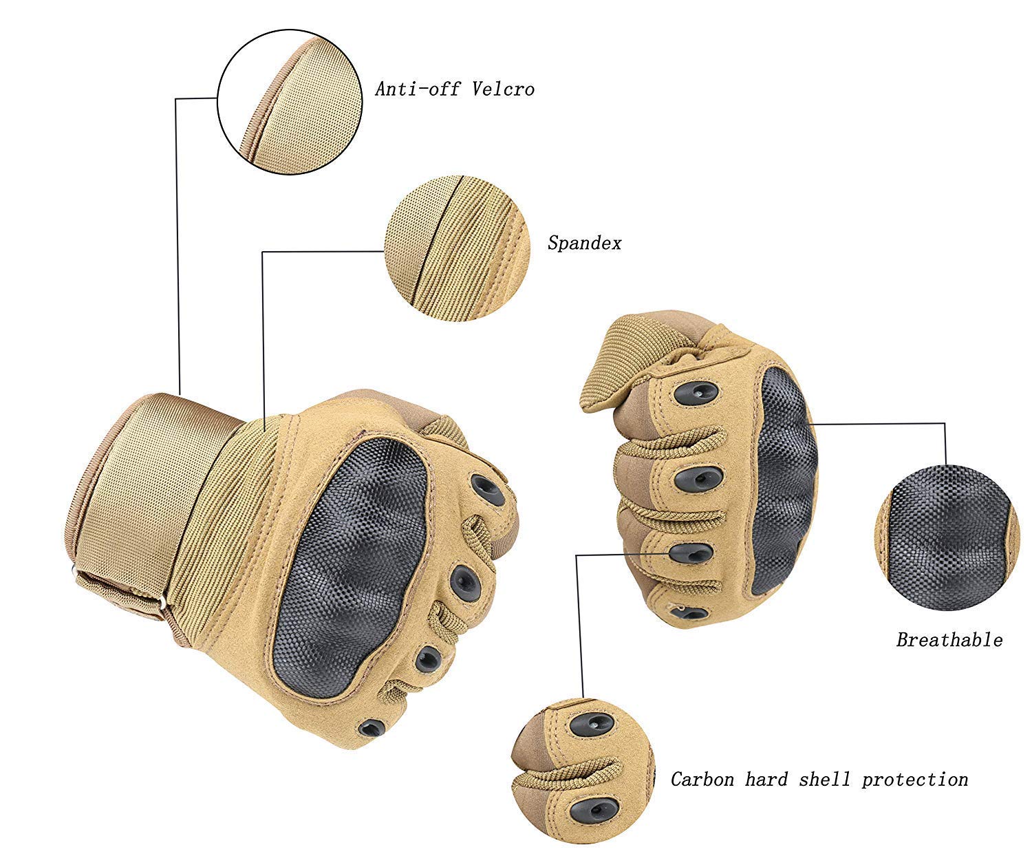 Riparo Men's Tactical Touchscreen Full-Finger Gloves - Sand