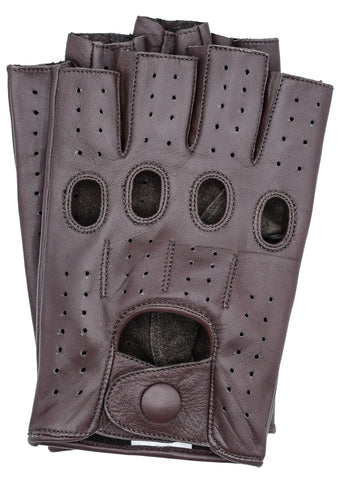 Women's Fingerless Leather Driving Gloves - Brown
