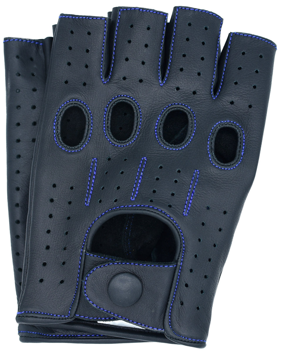 Women's Fingerless Driving Gloves Black/Blue Thread Riparo