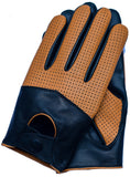 Riparo Men's Leather Half Mesh Driving Gloves - Black/Cognac