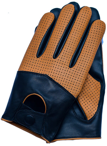 Riparo Men's Leather Half Mesh Driving Gloves - Black/Cognac