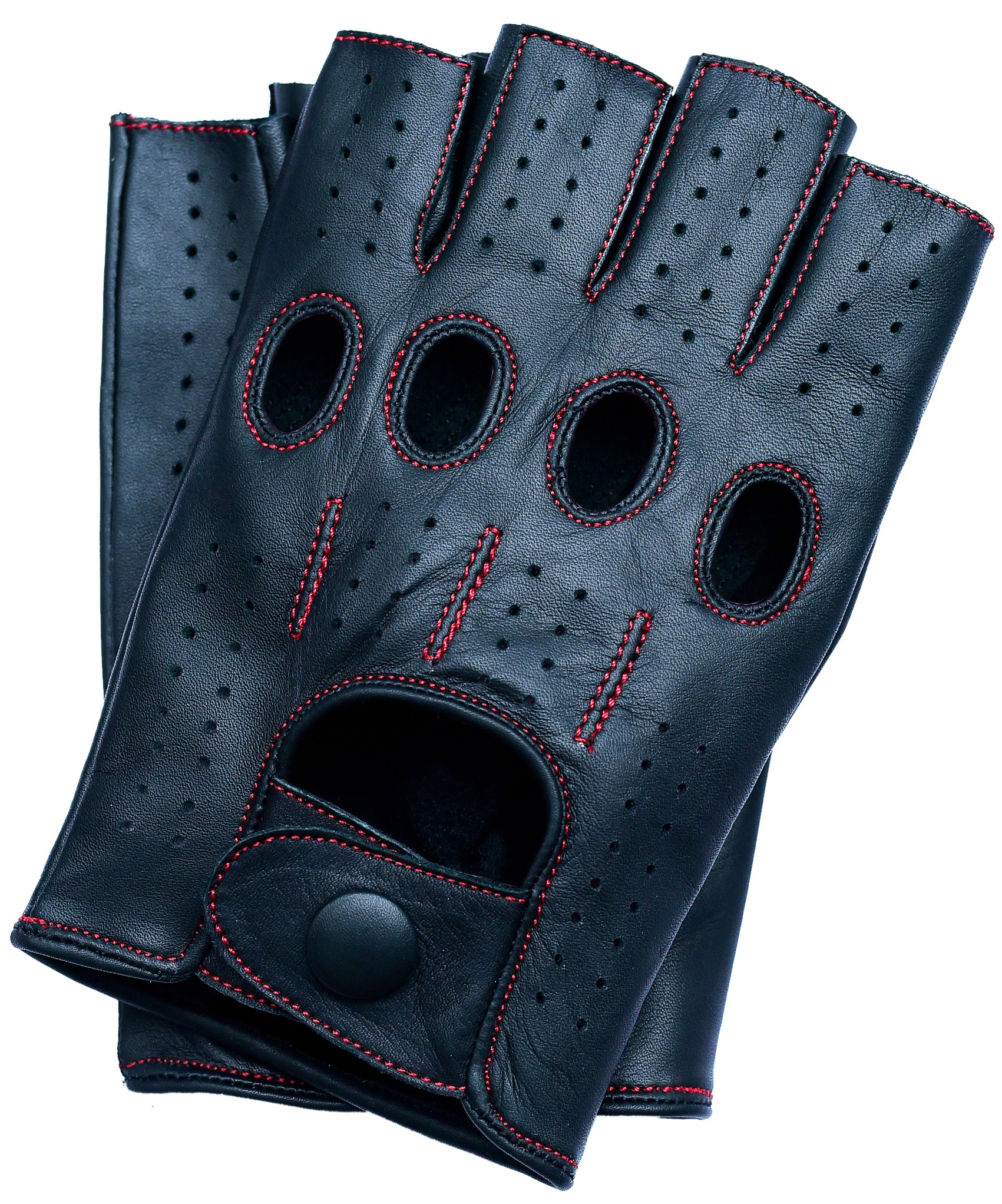 Women's Fingerless Driving Gloves - Black/Red Thread