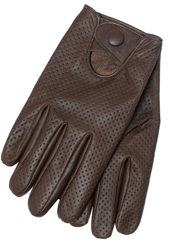 Men's Leather Mesh Perforated Driving Gloves - Brown
