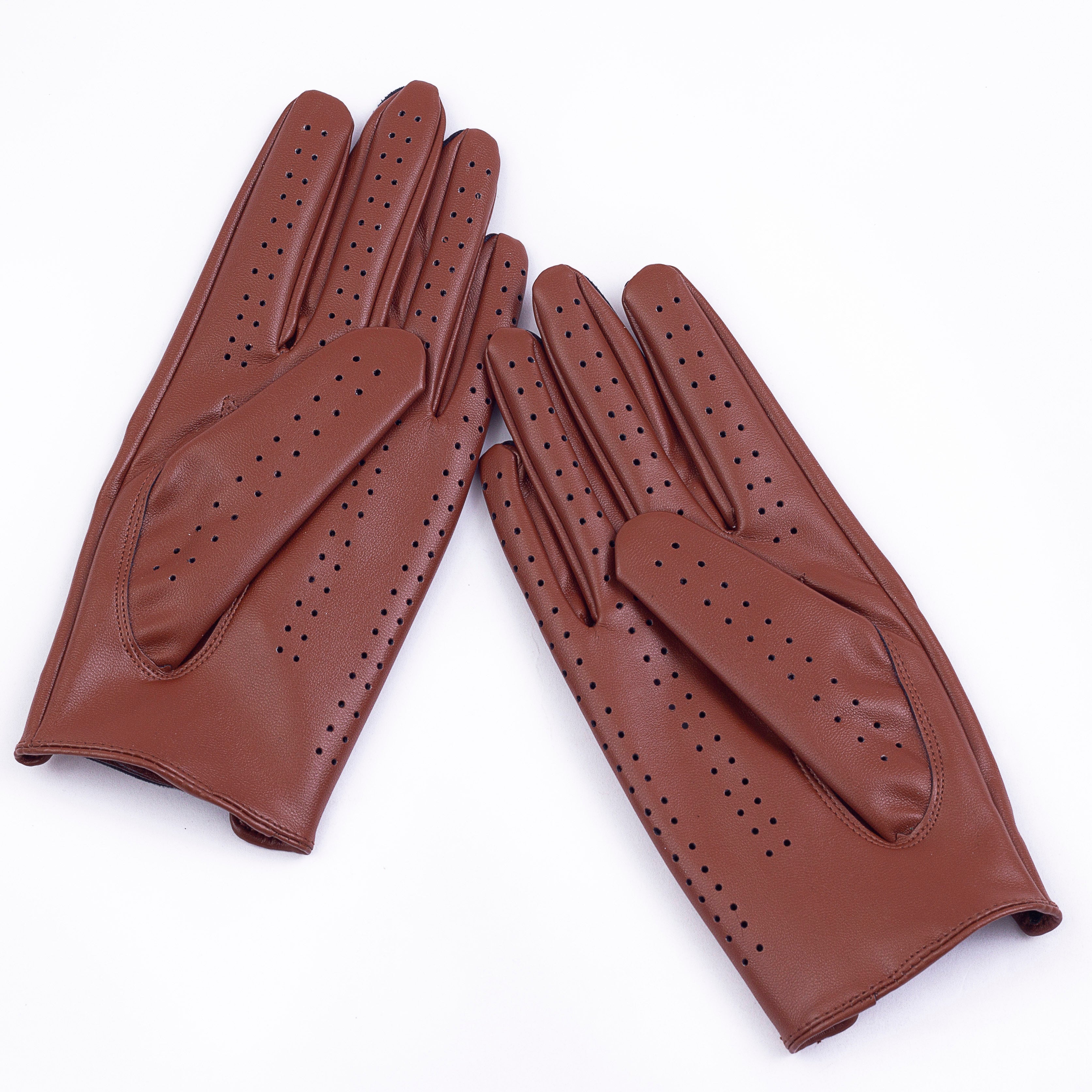 Men's Vegan Leather Full-finger Driving Gloves - Brown