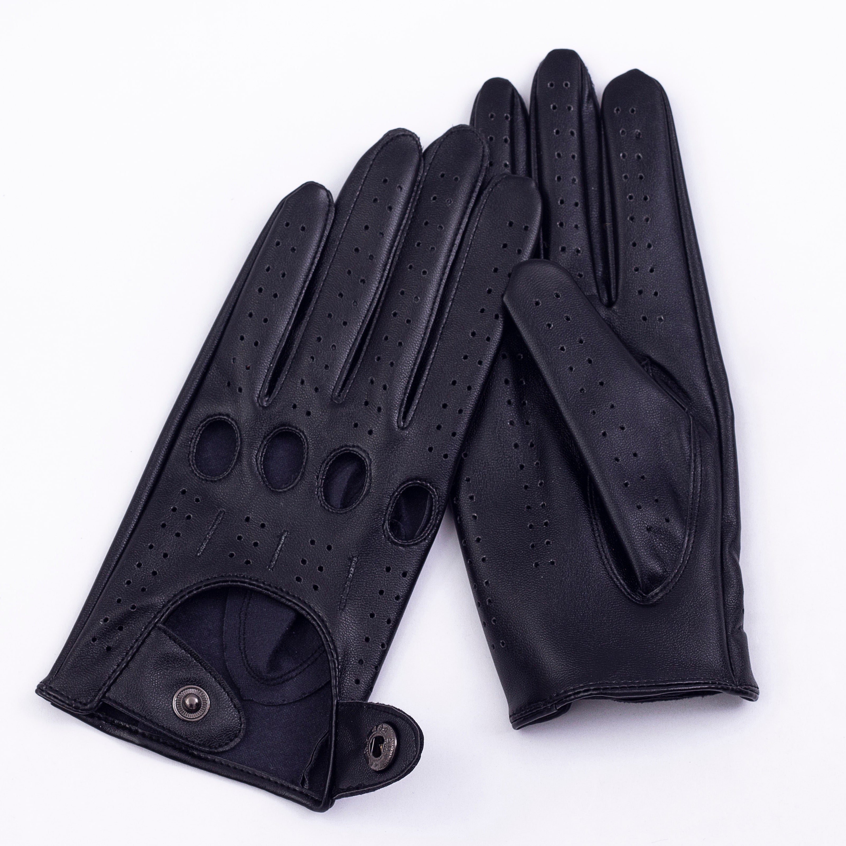 Men's Vegan Leather Full-finger Driving Gloves - Black