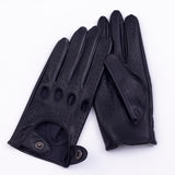 Men's Vegan Leather Full-finger Driving Gloves - Black