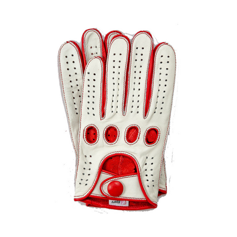 Riparo Women's Reverse Stitched Leather Full-Finger Driving Gloves - White/Red