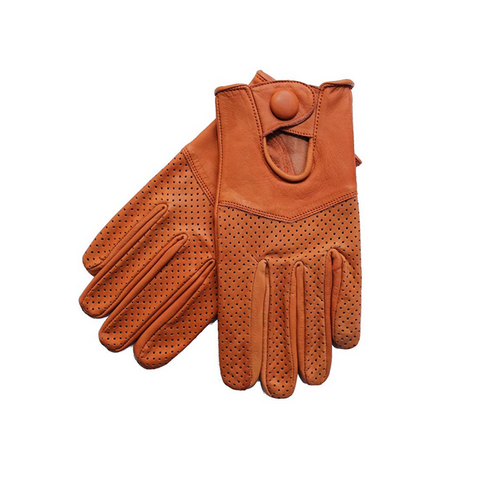 Riparo Women's Leather Half-Mesh Perforated Summer Driving Gloves - Congac