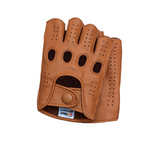 Women's Reverse Stitched Fingerless Leather Driving Gloves - Cognac
