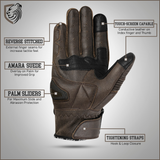 Genuine Leather Motorcycle Gloves - Black